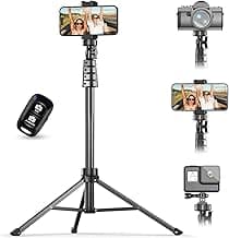 UBeesize 62" Phone Tripod & Selfie Stick with Wireless Remote and Phone Holder, Compatible with iPhone and Android for Selfies, Video Recording, and Live Streaming(Black)