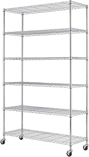BestOffice | 6-Tier Wire Storage Shelves with Wheels | 18x45x82 | Chrome | Adjustable Racks | Heavy-Duty Metal Shelf, Holds Upto 2100 lbs | No-Tool Assembly | Ideal for Home & Garage Shelving