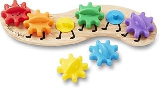 Melissa & Doug Rainbow Caterpillar Gear Toy with 6 Interchangeable Gears | 7 Pcs, Wooden Peg Base, 6 Interchangeable Color Gears, Motor Skill Building Play, Toddler Learning Toys for Kids, Ages 1.5+