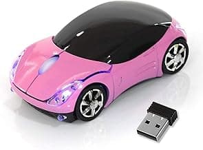 HuGuWdy Pink Wireless Car Mouse - 2.4G Wireless with USB Receiver, Optical Mouse for PC, Laptop, Tablet - Win XP/Vista/7/ME/2000/Mac OS Pink Mouse for Her for Christmas