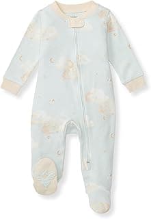 Burt's Bees Baby Boys' Organic Cotton, Sleep and Play Footed Pajamas | Easy zip front PJs feature a 2-way zipper to ensure newborns have a restful nights sleep