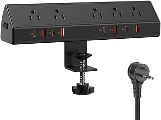 Jgstkcity Desk Clamp Power Strip,Edge Mount,4 USB C,65W,1200J,Black | 4 USB-C Ports,Fit 1.96'' Tabletop,1875W Extension Cord,ETL Listed,Outlet Extender Desk Organizer,Office,Gaming,Dorm