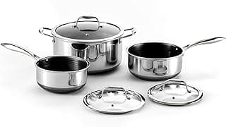 HexClad 6pc Hybrid Nonstick Pot Set with Lids, 2, 3 & 8 Qt Pots | Stay-Cool Handles, Dishwasher and Oven Safe up to 900°F, Compatible with All Cooktops