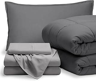Bare Home Bed-in-A-Bag 5 Piece Set (Twin XL, Grey/Light Grey) | Comforter Set & Sheet Set, Perfect for College Dorm Beds, Premium 1800 Ultra-Soft, Goose Down Alternative, Bedding Set