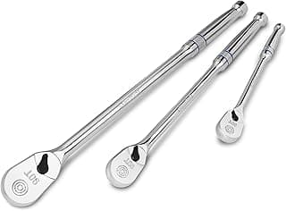 DURATECH 3-Piece Extra Long Drive Ratchet Handle, 90-Tooth Ratchet Wrench | 1/4", 3/8", 1/2" Socket Wrench with Dust Proof Teardrop Enclosed Head, Reversible, CR-V Steel Made, CR-MO Head, Full Polished