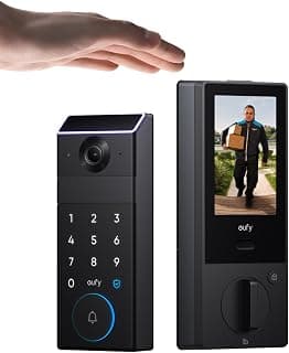 eufy Security Smart Lock FamiLock S3 Max with Palm Vein Recognition | Internal Video Screen, BHMA Grade 1, Keyless Entry Front Door Lock, WiFi Deadbolt+2K HD Doorbell Camera,16GB Built-in Storage