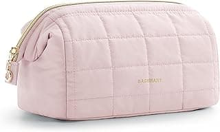 BAGSMART Makeup Bag Travel Toiletry Bag, Wide-open Zipper Pouch, Pink | Puffy Padded, Travel Essentials, Make Up Bag, For Women, Makeup Organizer, Toiletries Accessories Brushes