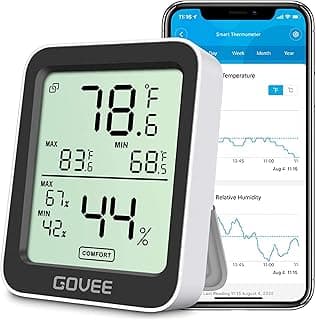 Govee Indoor Hygrometer Thermometer H5075 with Bluetooth App Control | Room Temperature Humidity Meter, 164ft Remote Monitor, Smart Alerts, 2 Years Data Storage Export, for Bedroom Wine Cellar