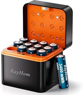 12 Pack 3400mWh Rechargeable Lithium aa Batteries with 12 Solt Charger