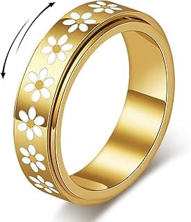 Daisy Fidget Ring for Anxiety Relief - 18K Gold Plated Spinner Band for Stress Relief,Stainless Steel Statement Flower Ring for Women,Thoughtful Gift for Birthday Valentine's Day,Size 6-10