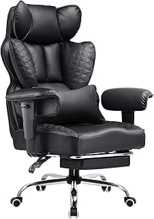 COMHOMA Big and Tall Office Chair Heavy Duty Wide Ergonomic Gaming Chair with Deluxe Embossing Designed Leather with Foot Rest, 145°Reclining Adjustable Armrests Pocket Spring Back Support and Pillow