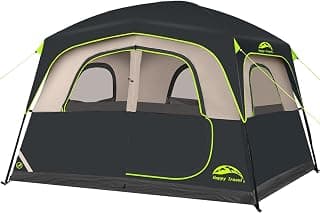 Happy Travel 6 Person Tents for Camping, Waterproof Cabin Tent with Rainfly | Easy Setup Camping Tent, Portable Large Family Tent with 5 Large Mesh Windows and Carry Bag for Outdoor Camping & Hiking