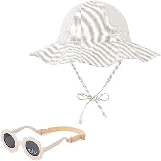 Zando UPF 50+ Wide Brim Baby Sun Hat with Sunglasses Infant Bucket Hat | Adjustable Straps, Flexible Sunglasses, Sun Protection ,100% Cotton Soft Durable for Beach, Pool, Summer Outings 0-12 Months