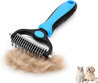 Undercoat Rake For Dogs & Cats, 2-In-1 Double-Sided Pet Grooming Tool With 9/17 Teeth, Used To Remove Loose Hair, Mats, Tangles, And Inner Fur (Large Blue)