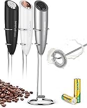 SIMPLETASTE Milk Frother Handheld Electric Foam Maker Battery Operated | Drink Mixer with Stainless Steel Whisk for Cappuccino, Bulletproof Coffee, Latte, Gray, with Stand
