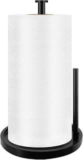 Paper Towel Holder Countertop, Standing Paper Roll Holder with Anti Slip Weighted Base, Stainless Steel Freestanding Paper Towel Holder for Kitchen, Black