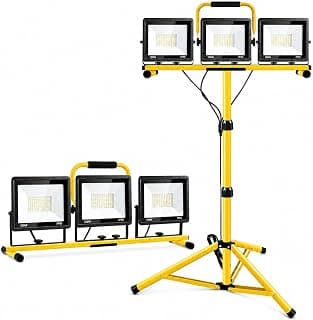 21000 Lumen LED Work Lights with Stand, 3-Head Adjustable Tripod Work Light, Foldable & Detachable, IP65 Waterproof Construction Light for Job Site, Garage, Workshop, Indoor & Outdoor