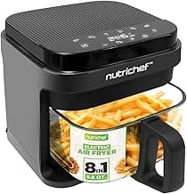 Nutrichef 5.8 Quart Air Fryer | 8-1 Preset Cook Modes | Transparent Fry Bowl for Best Cooking Results | Cook Shrimp, Steak, Fries, Wings, Chicken & More | Precise Temperature Control & Time | Grey