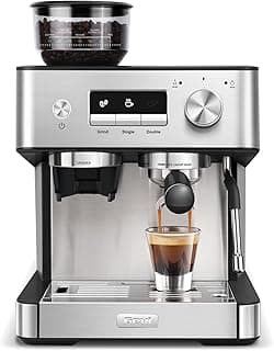 Gevi 20 Bar Espresso Machine with Grinder & Steam Wand for Latte Cappuccino | Removable Water Tank, Powerful Milk Frother, Stable Pressure System For Crafting Silky Homemade Coffee Drinks