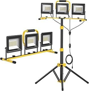 Upgraded LED Work Lights with Stand, 21000 Lumen, 3-Head Adjustable Work Light, Waterproof Foldable Tripod, Extended Cord for Outdoor & Indoor Job Sites, Workshops, Construction, Garage Lighting