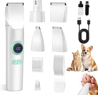 TBTeek Dog Grooming Clippers Kit Cordless Dog Trimmer for Small Dog Pet | with LED Light,10-Level Speed, 5-in-1, Low Noise, Rechargeable Dog Paw Trimmer Nail Clippers for Thick Hair Toenail