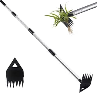 Weed Puller Tool with Long Handle, Hoe Garden Tool & Weed Rake for Weeding | 60" Long Handle Garden Hoe & Rake, 2-In-1 Weed Remover Tool, Hand Weeder Garden Tool for Yard, Flower Bed, Lawn, Patio, Black