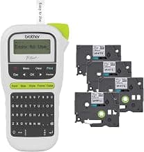 Brother P-Touch, PTH110BP, Easy Portable Label Maker Bundle (4 Label Tapes Included), White, Small