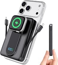 Magnetic Portable Charger 10000mAh, Power Bank with Built in Cable Watch