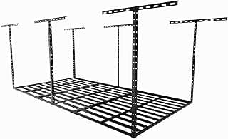 SunsGrove 4x8 Overhead Garage Storage Rack Organization, Adjustable Ceiling Mounted Storage Racks, 800LBS Weight Capacity, 22"-40" Ceiling Dropdown, Hammertone Black