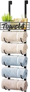 HapiRm Towel Racks for Bathroom Storage - 6 Tier Over The Door & Wall Mount Rolled Towel Storage Organizer Holder with Metal Shelf Basket for Small Bathroom, Camper, Rv - Black, Patented