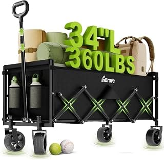 Extra Long Collapsible Wagon Cart, 360LBS Heavy Duty Utility Wagons with All-Terrain Wheels, Foldable Grocery Carts for Gardening, Shopping, Beach, Camping, Black