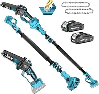 SEESII 2-in-1 Electric Pole Saws for Tree Trimming | Cordless Mini Chain Saw 6-Inch with Extension Pole for Pruning, Wood Cutting, Branch Cutter for Yard Work,2×2000mAh Batteries