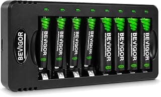 BEVIGOR Rechargeable AA and AAA Batteries with 8 Bay Smart Charger, 4 Pack AA 2800mAh & 4 Pack AAA 1100mAh Low self Discharge NiMH Battery