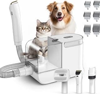 Dog Grooming Vacuum, Dog Grooming Kit, 3 Suction Modes Dog Brush Vacuum with 5 Pet Grooming Tools (Cream)