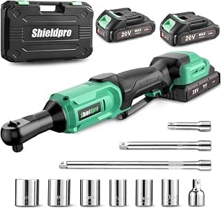 20V Cordless Ratchet Wrench Set - 3/8" Electric Power Ratchet Kit with 400RPM, LED Work Light, and 2 Batteries, Fast Charger, Sockets, Adapters and Extension Bars (Green)