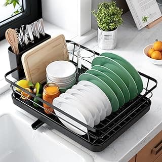 Kitsure Dish Drying Rack for Kitchen Counter, 12''W x 15.5''L, Black | Stainless Steel Sink Organization, Cutlery Holder, Home and Appartment Decor