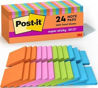 Post-it Super Sticky Notes, 3 x 3 in., Neon Fizz, 24 Pads