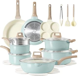 CAROTE 21pcs Ceramic Cookware Sets, Pots and Pans Set Blue | Non-Toxic, Healthy Kitchen set, Induction Compatible, Easy Clean, Even Heating, PFAS FREE