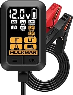 HULKMAN Sigma 1 Smart Battery Charger 6V/12V 1A with Large LCD Display, Automatic Lithium & Lead-Acid Tickle Charger Maintainer & Desulfator for Car Motorcycle Lawn Mower Deep Cycle