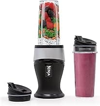 Ninja Fit Compact Personal Blender, 700W, (2) 16oz Cups, QB3001SS | 700-watt base blends smoothies, shakes & frozen drinks. (2) 16-oz to-go cups w/ spout lids. Dishwasher safe.