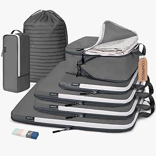 CherryNow 7 Set Compression Travel Packing Cubes for Suitcases, Grey | Travel Essentials for Suitcase, Luggage Organizer Bags for Travel with Shoe Bag, Travel Accessories Expandable Packing Cubes