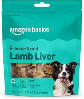 Amazon Basics Freeze-Dried Raw Single Ingredient Dog Treats, Lamb Liver, High Protein, Healthy Training Treats or Meal Topper for all Dogs, Grain-Free, 3.3oz (Previously Wag)
