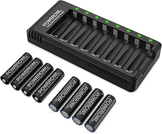 POWEROWL Rechargeable AA Batteries with Charger, 8 Pack of 2800mAh High Capacity Low Self Discharge Ni-MH Double A Batteries with Smart 8 Bay Battery Charger (USB Fast Charging, Independent Slot)