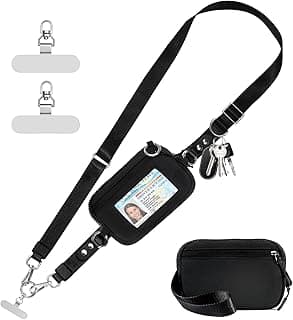 Tiostep Clip and Go Strap for Phone with Wallet Crossbody Phone Lanyard Adjustable and Detachable RFID Wristlet Wallet with ID Window and Zippered, Black