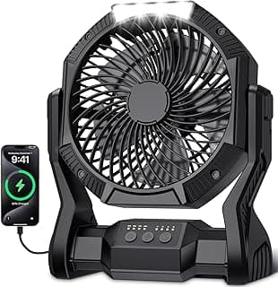 Portable Rechargeable Fan, 20000mAh Battery Powered Camping Fan with LED Light & Hook, 270° Adjustable, 4-Speed, 4H Timer Camping Essentials for Outdoor Tent Travel BBQ Car, Gifts for Men Dad