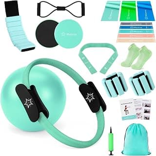 Pilates Kit Equipment, Pilates Ring and Ball for Women Home Workout | Pilates Set with 14'' Magic Circle, Wrist Weights, Resistance Bands, Yoga Strap, Socks, Bag, Essentials Accessories Kit