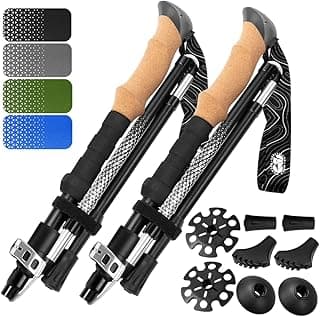 Premium Foldable Hiking Poles by USA Brand - Adjustable, Lightweight Trekking Poles Made of Aircraft Aluminum, Metal Locks Cork EVA Grips