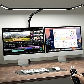 ONEMIX 42-Inch LED Desk Lamp for Dual Monitors with Clamp and Remote | 4 Adjustable Panels for Focused or Wide-Area Light, 1800LM, Flexible Gooseneck, 5 Color Temps, 5 Brightness Levels, Timer