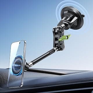 MAGIC JOHN Magnetic Car Phone Holder, Windshield Metal Suction Cup Mount | 360 Degree Rotatable, Strong Suction & Magnetic Force, Solid Metal Frame, Easy Installation