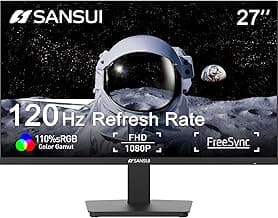SANSUI 27 Inch Monitor,120Hz Computer Monitor Full HD 1920 x 1080P with HDMI DP Ports, 4000:1 Contrast, 110% sRGB, Eye Care, Frameless, 100 x 100mm VESA Mountable, for Work, Business, Gaming